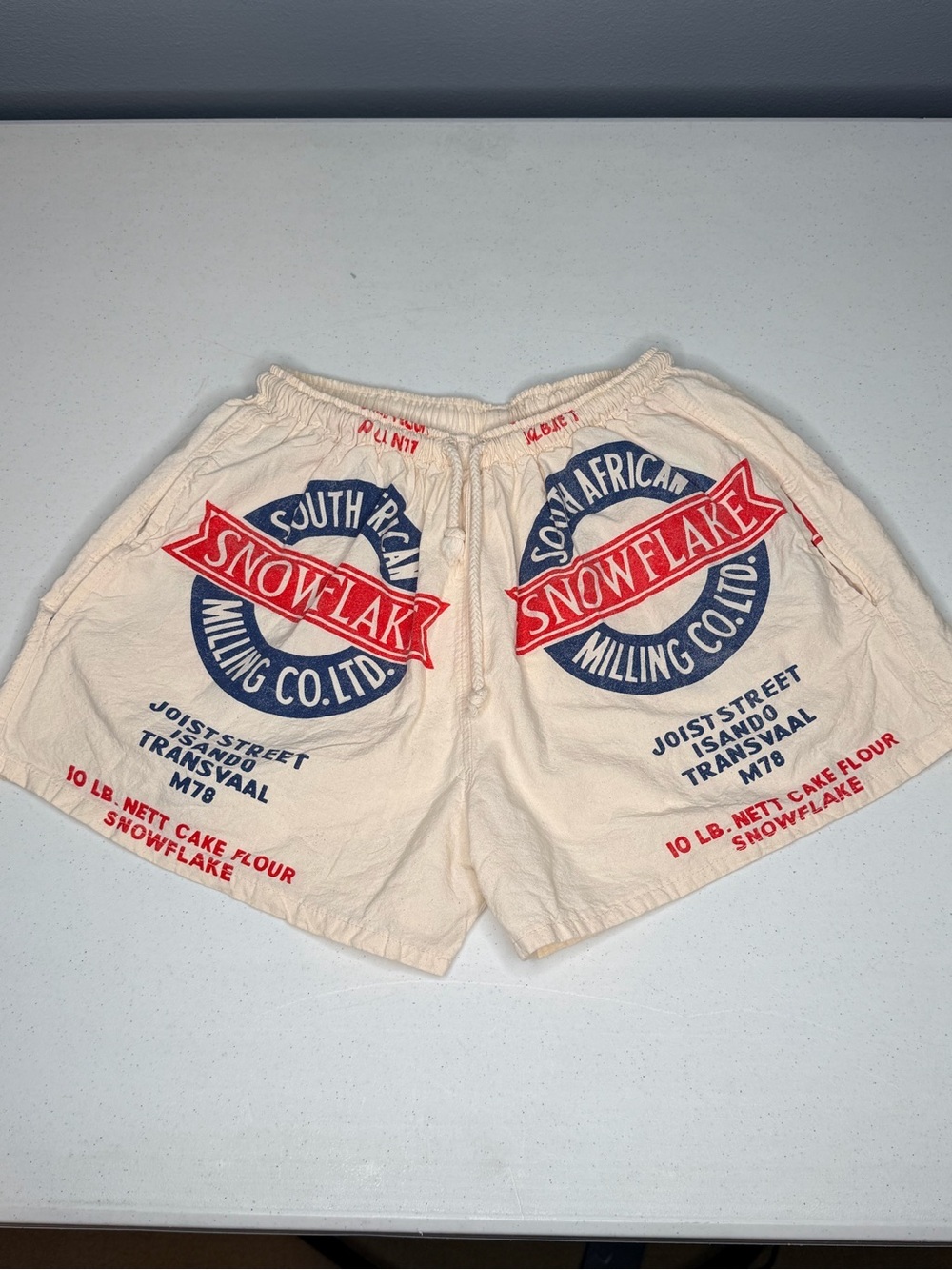 Vintage Style South African Snowflake Meelbroeke Flour Bag Baggie Shorts